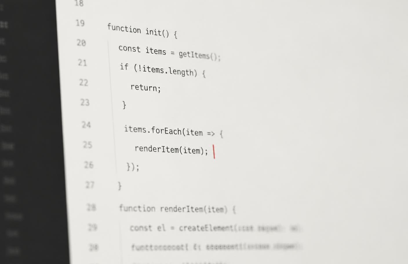 Detail of reviewed source code displayed on a developer screen
